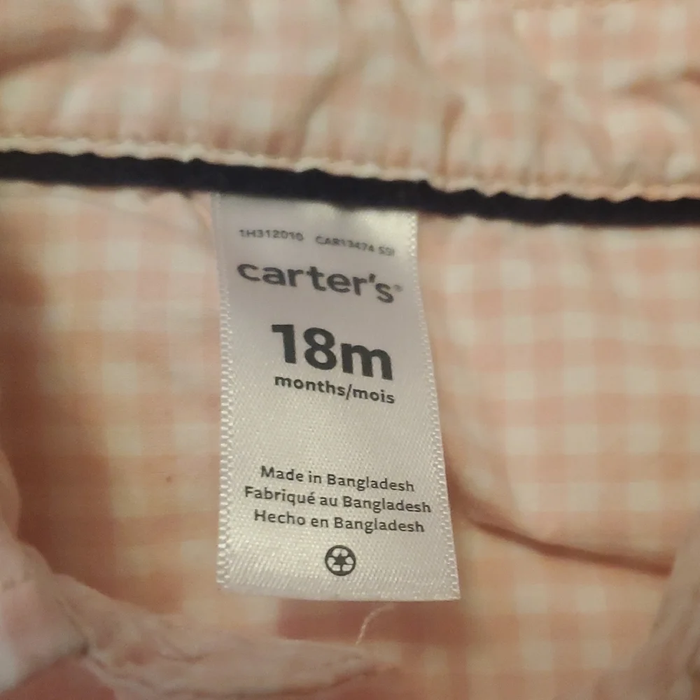 5 For 25$ Carter's Pink Checkered Baby‎ One Piece Shirt Size 18 Months